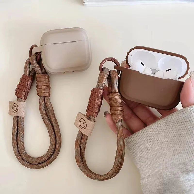 Coffee Brown Soft Silicone Case For AirPods 3/4/Pro 1/Pro 2 With Anti-Loss Strap Wireless Earbuds Protection Shell Accessories Zpaxo