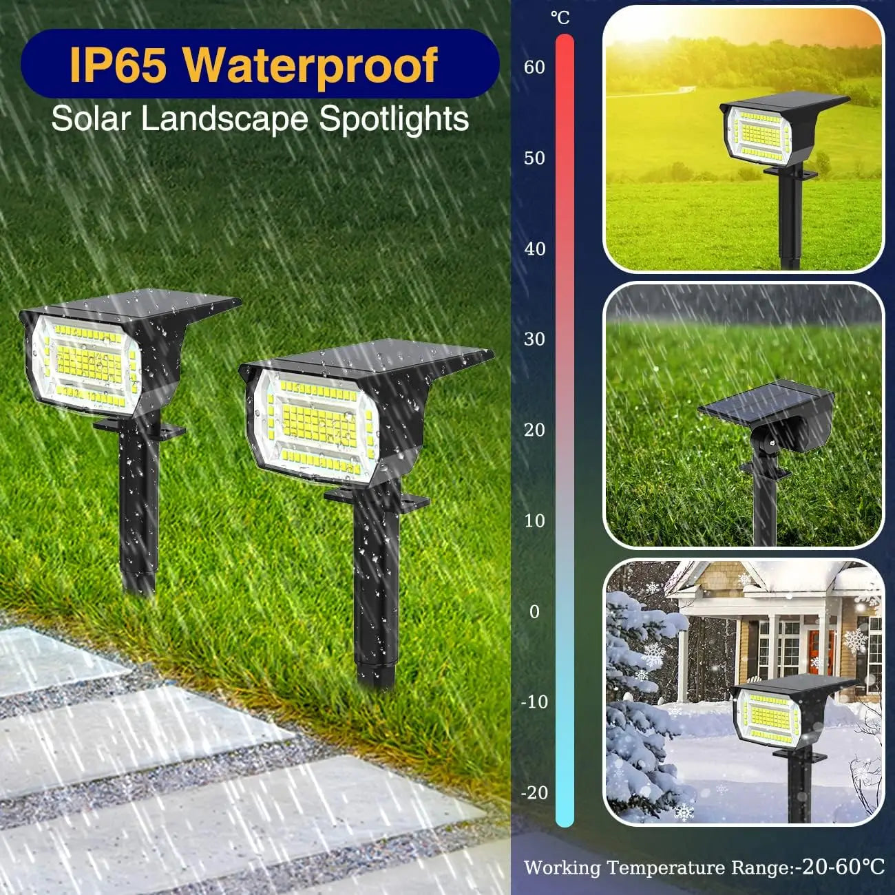 72LED Outdoor Waterproof IP65 Landscape Spotlights 3 Modes Solar Powered Flood Lights For Outside Garden Lawn Patio Driveway Zpaxo