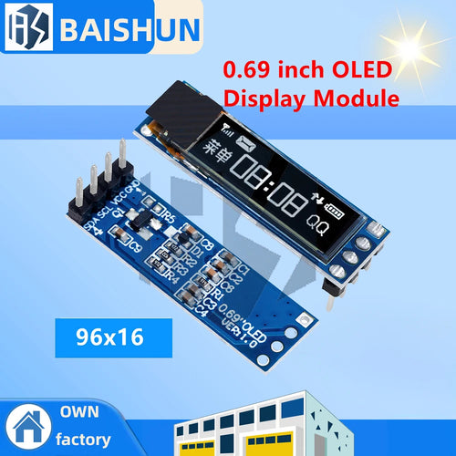 ‌0.69" 96x16 OLED Display Module SSD1306 Driver White I2C Interface, 3-5.5V Input for Arduino, ESP32, Raspberry Pi & IoT Project Zpaxo