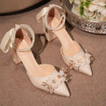 Women Sandals All-match Comfort Wedding Shoes Pointed Heel Retro Zpaxo Champagne 39