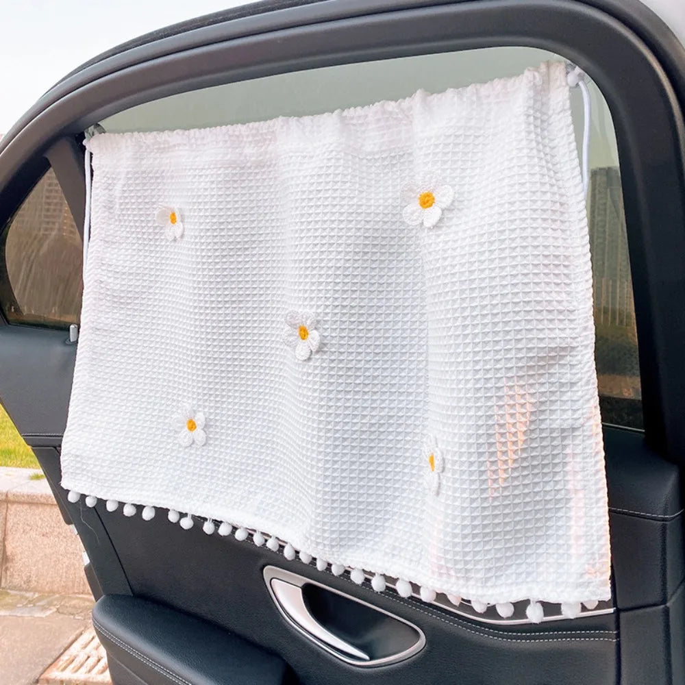 UV Protection Car Sunshade Curtain Universal Waffle Cloth Flower Zpaxo