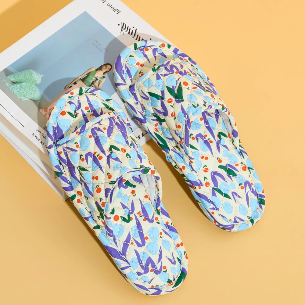 Summer Women Home Slippers Soft Cotton Floral Floor Shoes Antislip