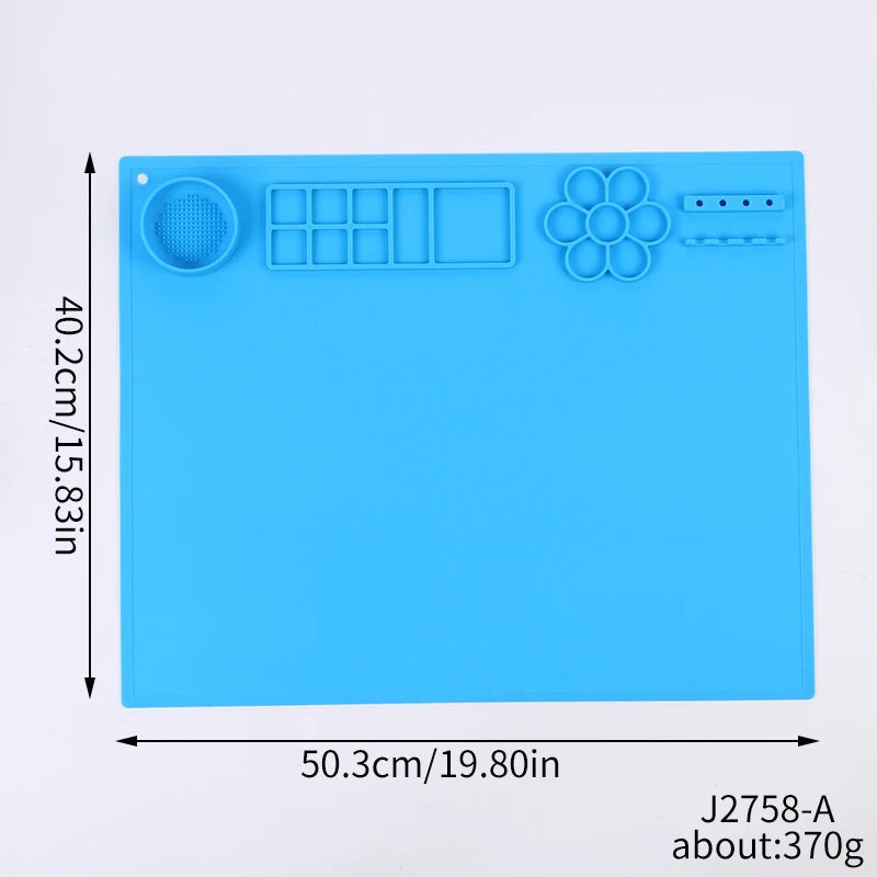 Silicone Painting Mat Kids Art Crafts Pads with Cup and Paint Brush Holder Palette DIY Handmade Mat Zpaxo Blue