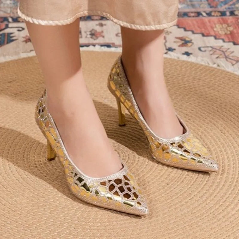 Spring Autumn Women's Pointed Closed Toe Rhinestone Embellishment Zpaxo