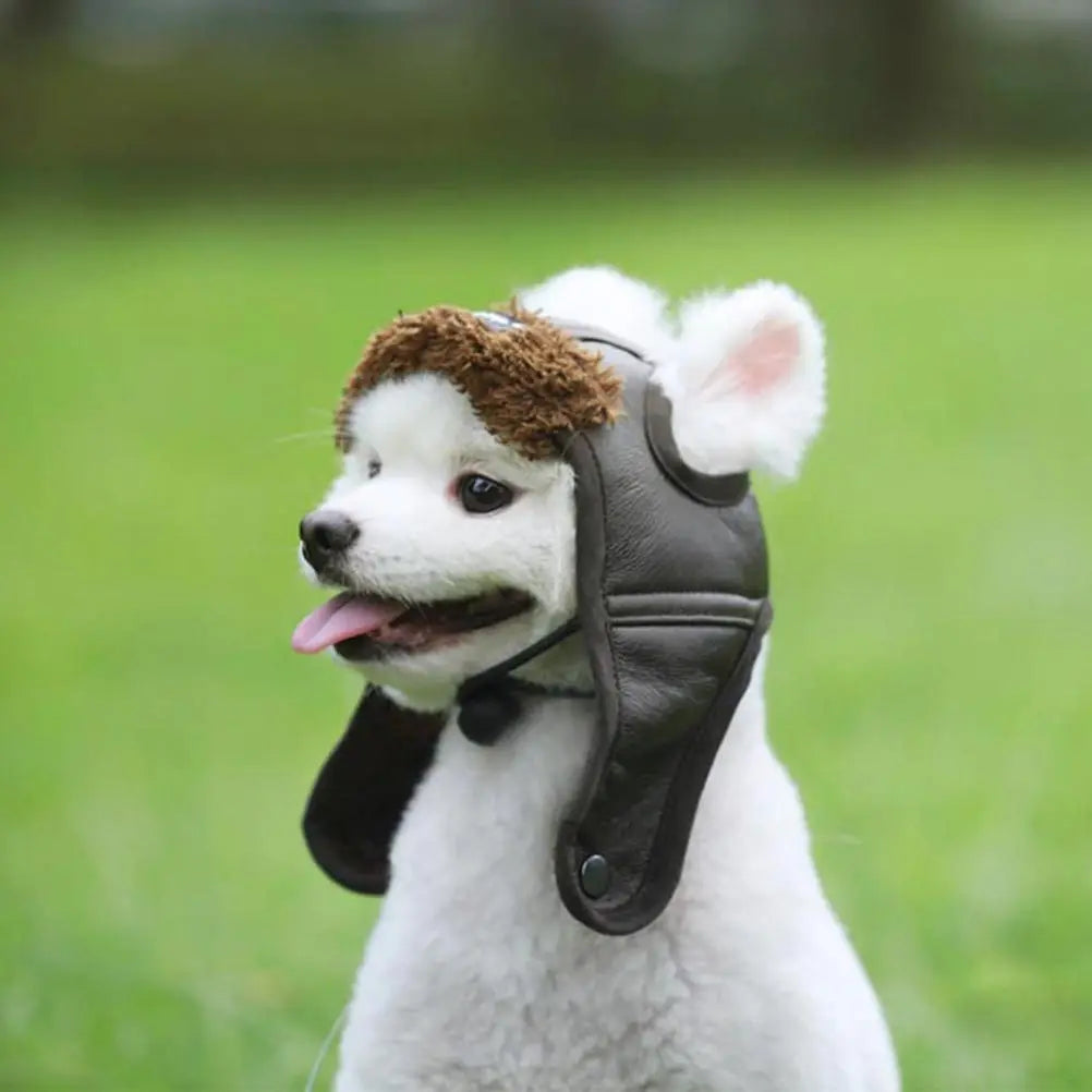 Pilot Hat Dog Costume Brown M Pet Creative Design Stand Out Lovely