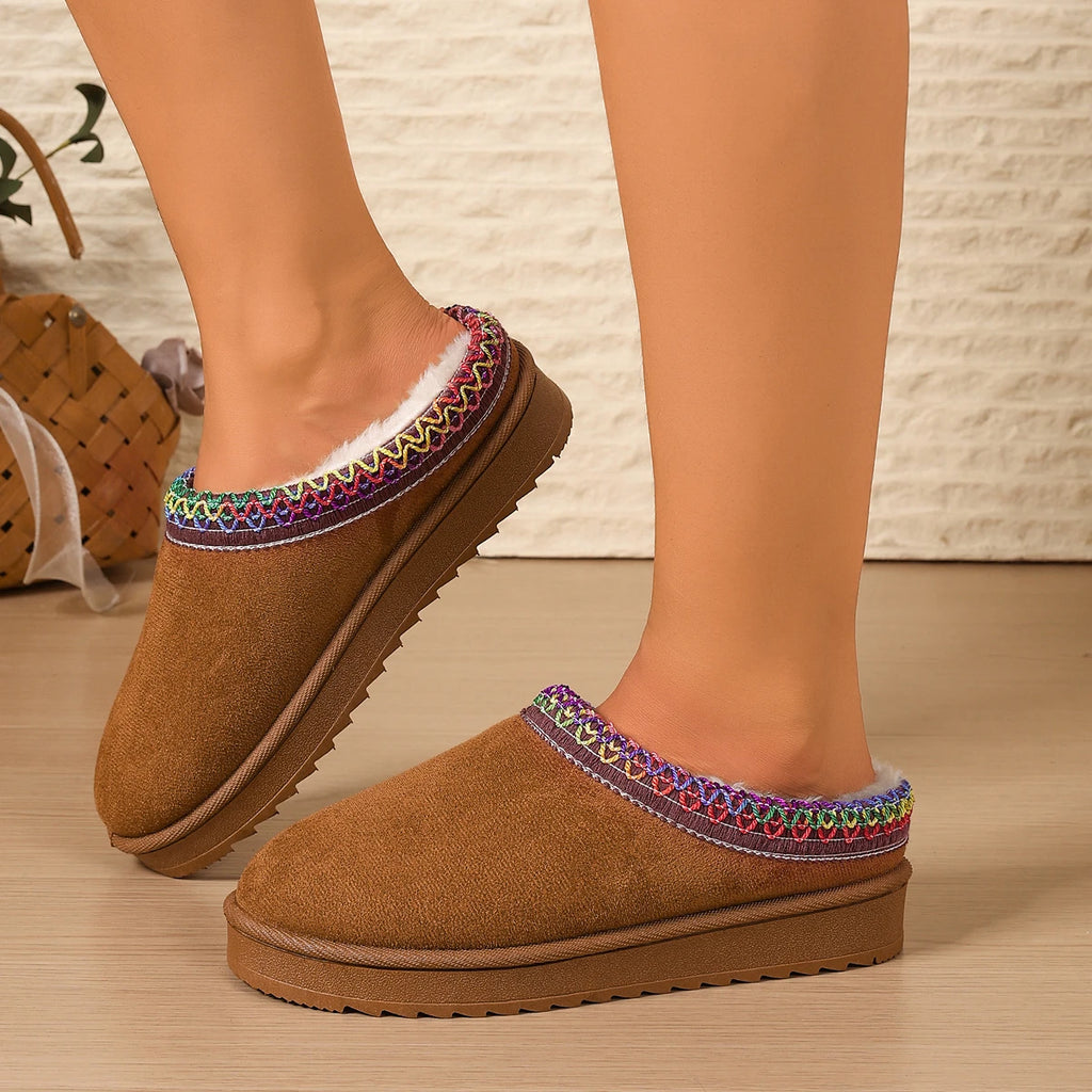 Women Slippers 2025 New Comfortable Flat Cotton Shoes Solid Color Warm Thick Bottom Slippers Platform Snow Boots Slides Women Zpaxo