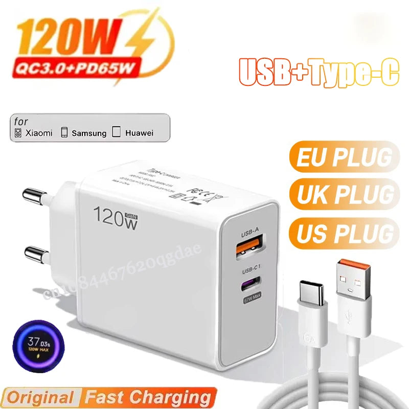 120W Multi Port Charger Turbo Fast EU US UK Hypercharge PD Adapter