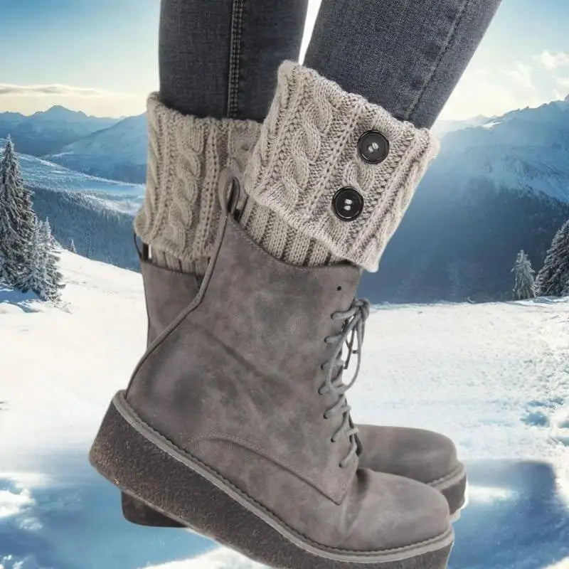 1 Pairs Autumn Winter Women's Short Rhombus Flip 2 Button Foot Warmer Zpaxo