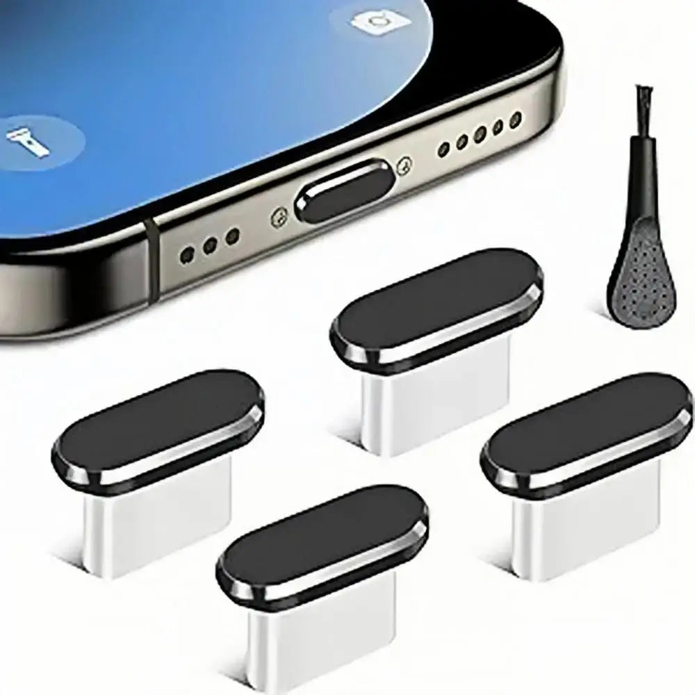 4pcs USB C Dust Plugs Type-C Anti Dust Covers Charging Port Protective Covers With Cleaning Brush For IPhone Huawei OPPO Realme Zpaxo Black