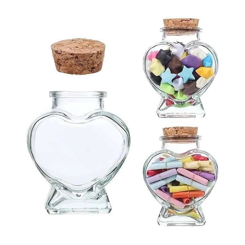 1PC Heart Shaped Glass Bottle Clear Glass Jar with Cork Mini Drifting Bottle for DIY Wishing Drifting Message Bottle Crafts Zpaxo