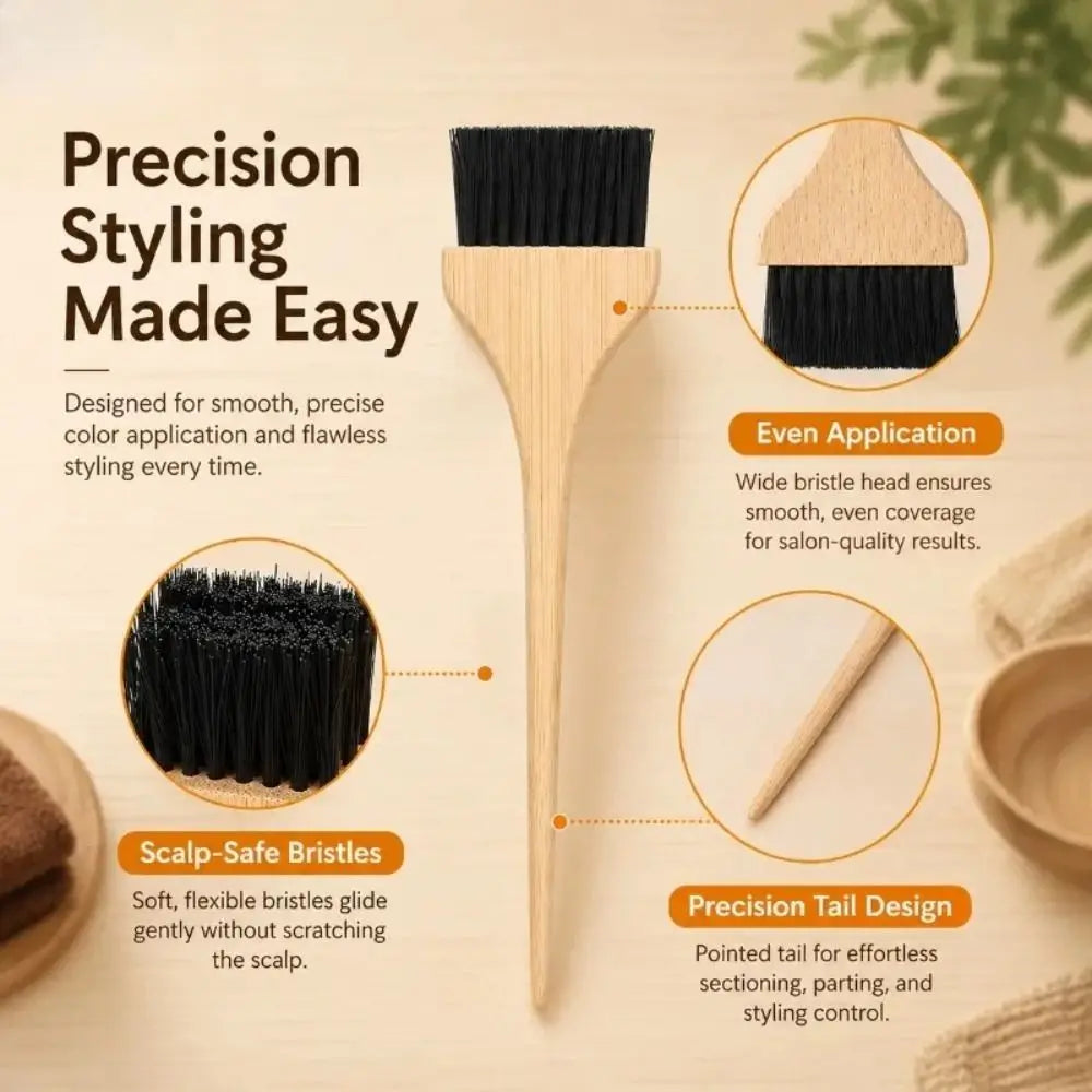 Bamboo Hair Dye Brush Wide Bristles Solid Wood Handle Salon Coloring Zpaxo