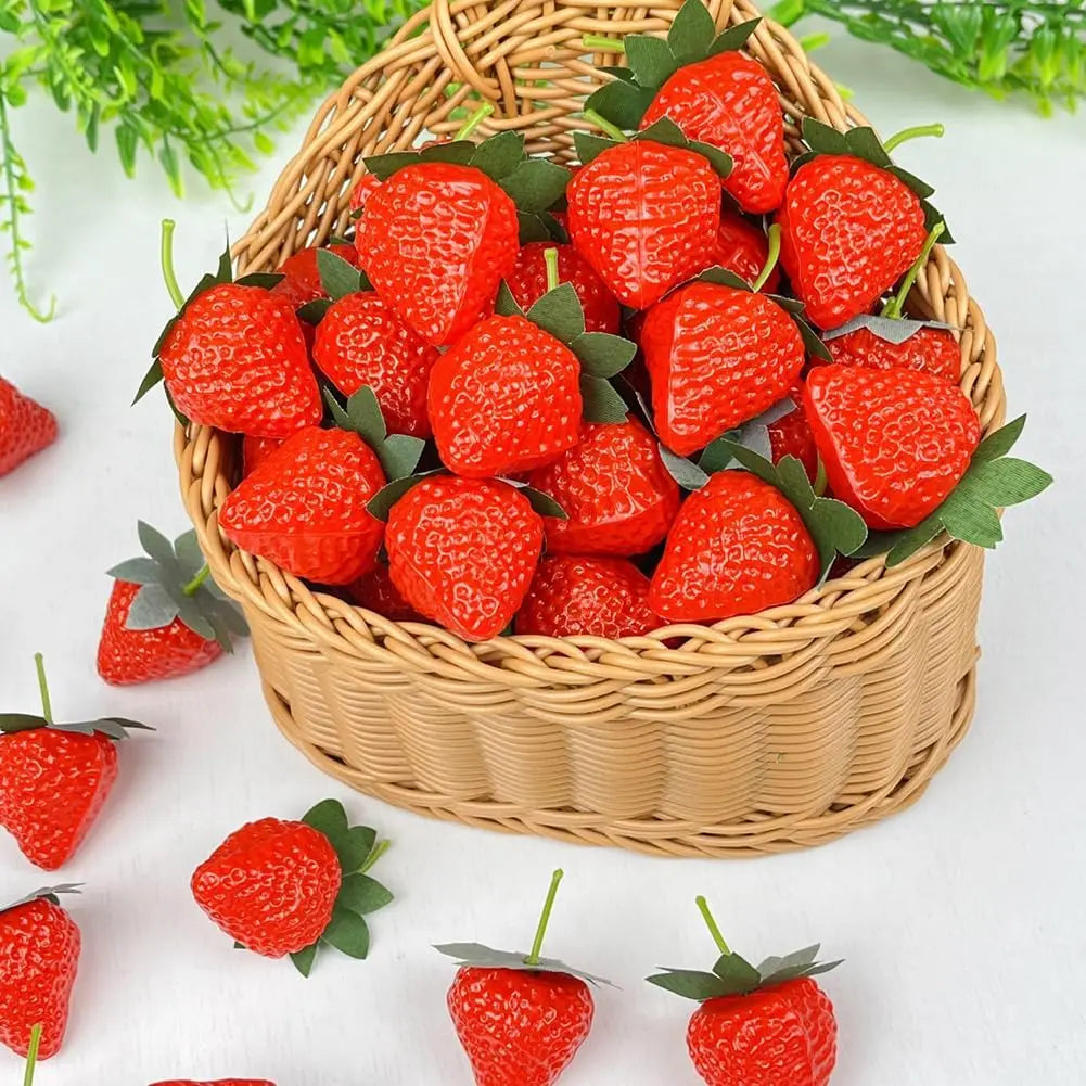 Matte Artificial Strawberries – Fake Fruit Décor & Photo Props