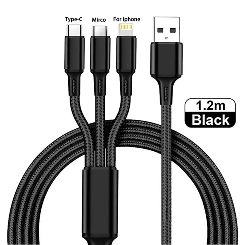 1 USB Fast Charging Cable C Micro IOS Multi Charger Iphone Huawei Zpaxo Black