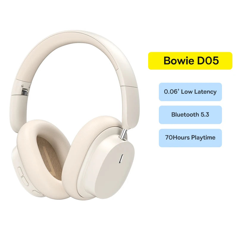 Baseus Wireless Headphones Bluetooth 5 3 HIFI Level Earphone Driver Zpaxo Bowie D05 White China Mainland