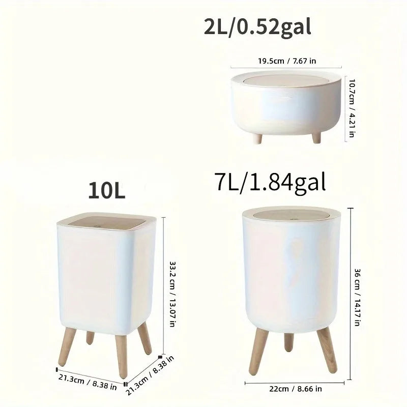 Trash Can Lid Foot Press Dustbin Wooden Grain Waste Bin Kitchen