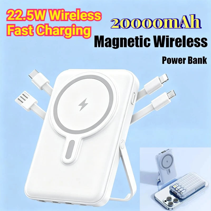 20000mAh Portable Fast Charger Magnetic Wireless Power Bank with Cable Stand External Battery for iPhone Samsung Xiaomi Magsafe Zpaxo