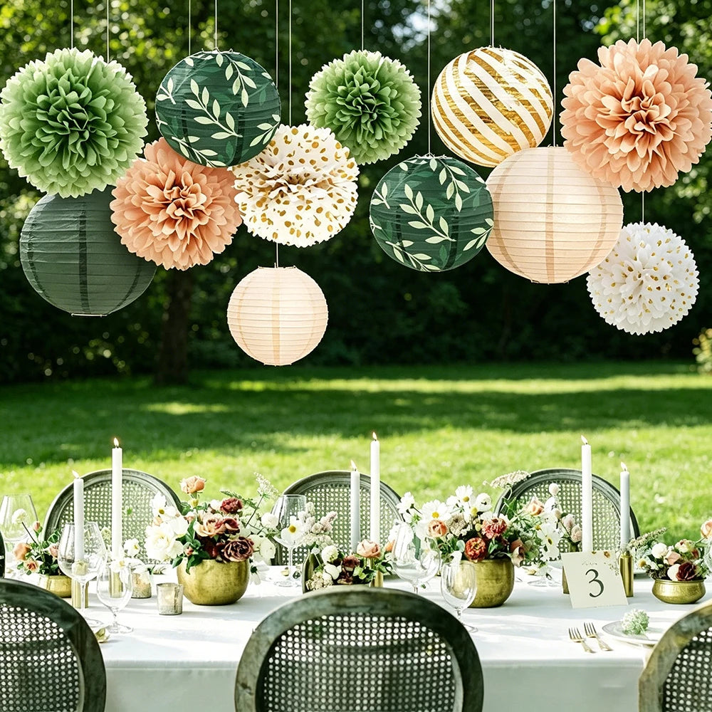 Sage Green Paper Lanterns Decorations Bridal Shower Wedding Birthday