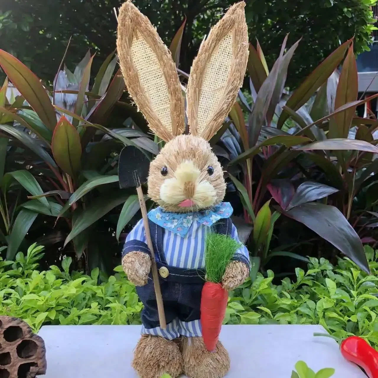 Easter Bunny Handwoven Grass Rabbit Decoration Cute Craft Home Decor