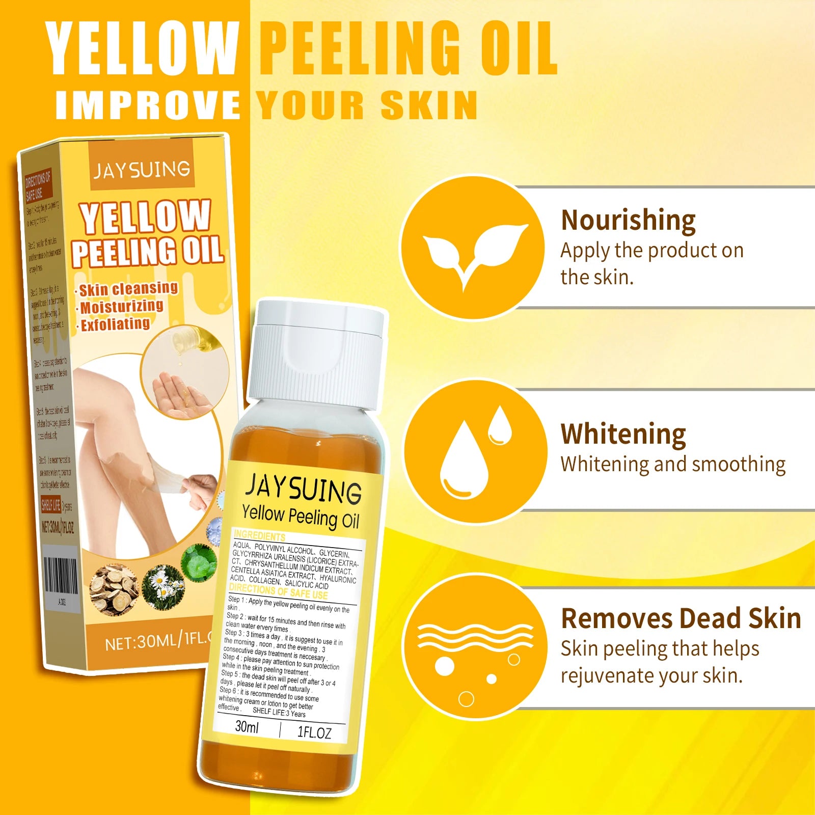 Jaysuing Whi-tening Peeling Oil Lightening Exfoliating Dark Spo-t Remove Melanin Moisturize Brightening Body Yellow Peeling Oil Zpaxo