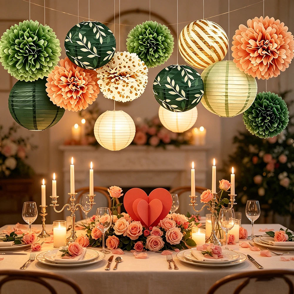 Sage Green Paper Lanterns Decorations Bridal Shower Wedding Birthday