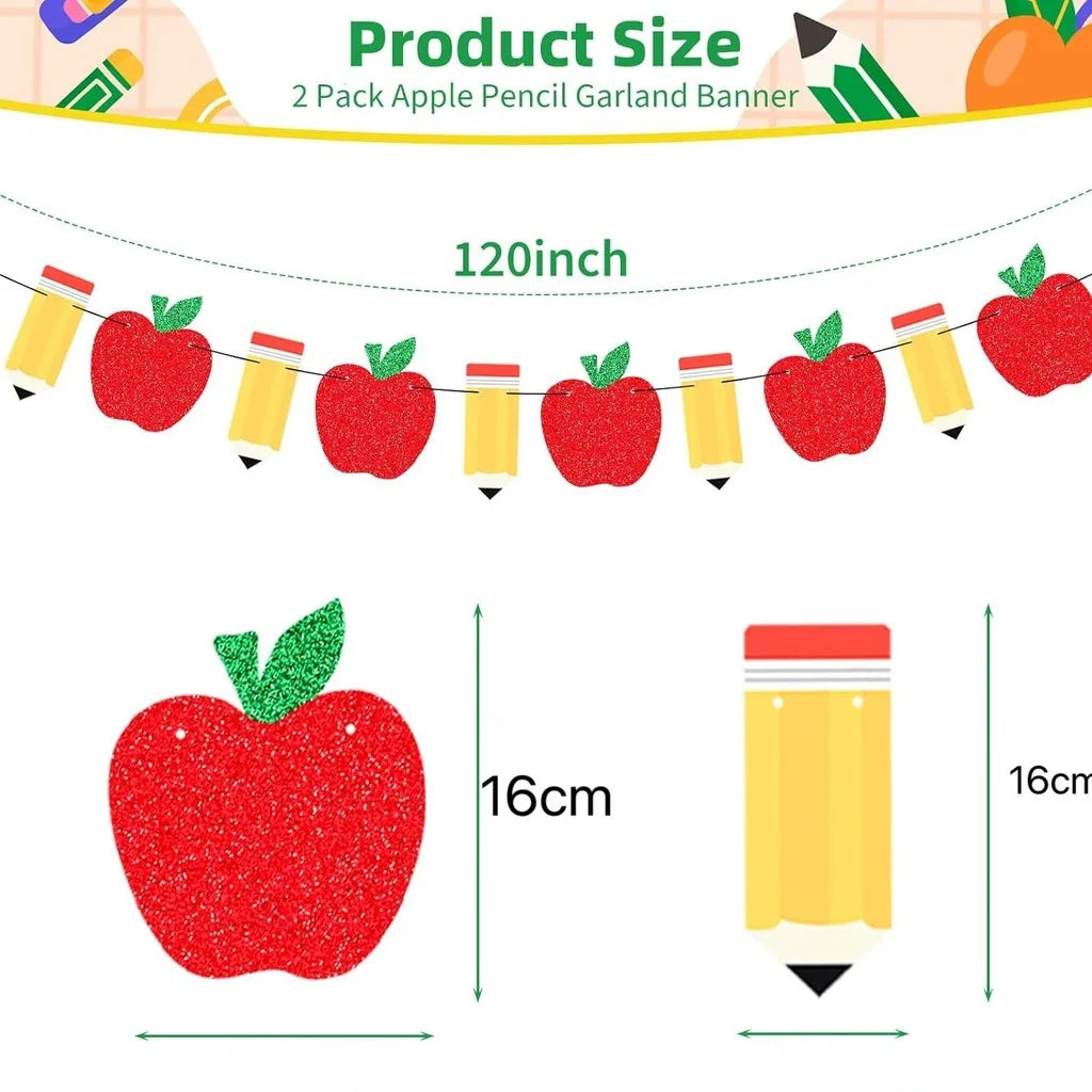 Glitter Apple Pencil Garland – Back to School Banner Decor Party Banner Garland Zpaxo