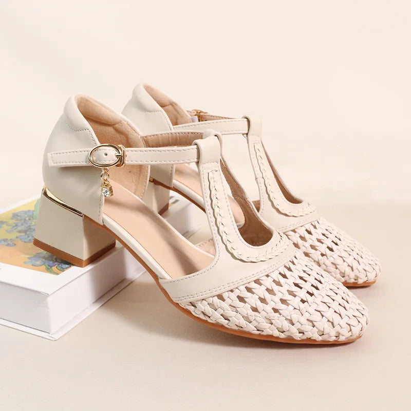 Versatile Summer Hollow Out Womens Shoes Breathable Woven Closed Toe Zpaxo