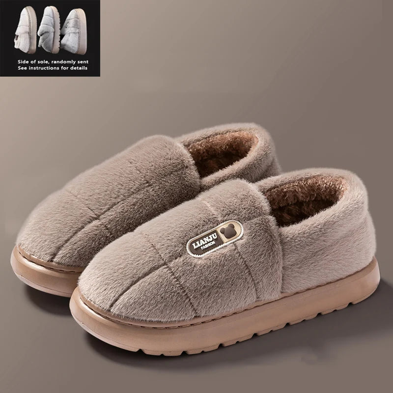 Men's Slippers Winter Solid Wrap Heels Plush Non-slip Warm Women Men