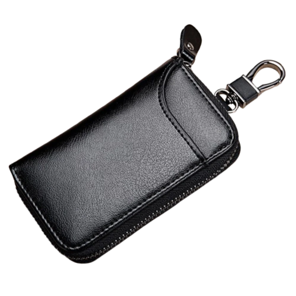 Zipper Split Car Key Wallet Solid Color Mini Purse PU Leather Key Bag Simple Portable Key Holder Organizer Pouch Card Bag Zpaxo Black