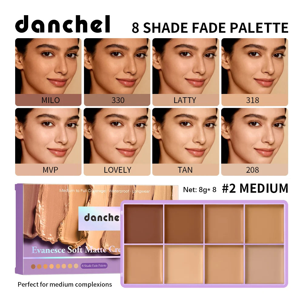 Evanesce Soft Matte Cream Concealer 8-Shade Fade Palette Full Coverage Long Lasting Waterproof Face Makeup For Dark Circles Blem Zpaxo