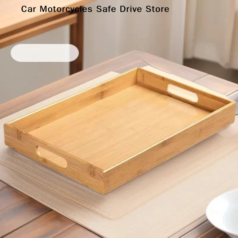 MJapanese-Style Serving Tray Bamboo Handles Rectangular Tea Breakfast
