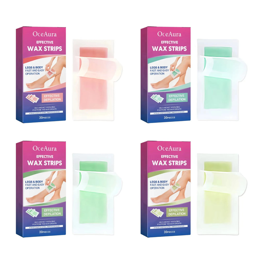 OceAura Cold Wax Strips – Body & Face Hair Removal, 30 Pcs Cold Wax Strips Zpaxo