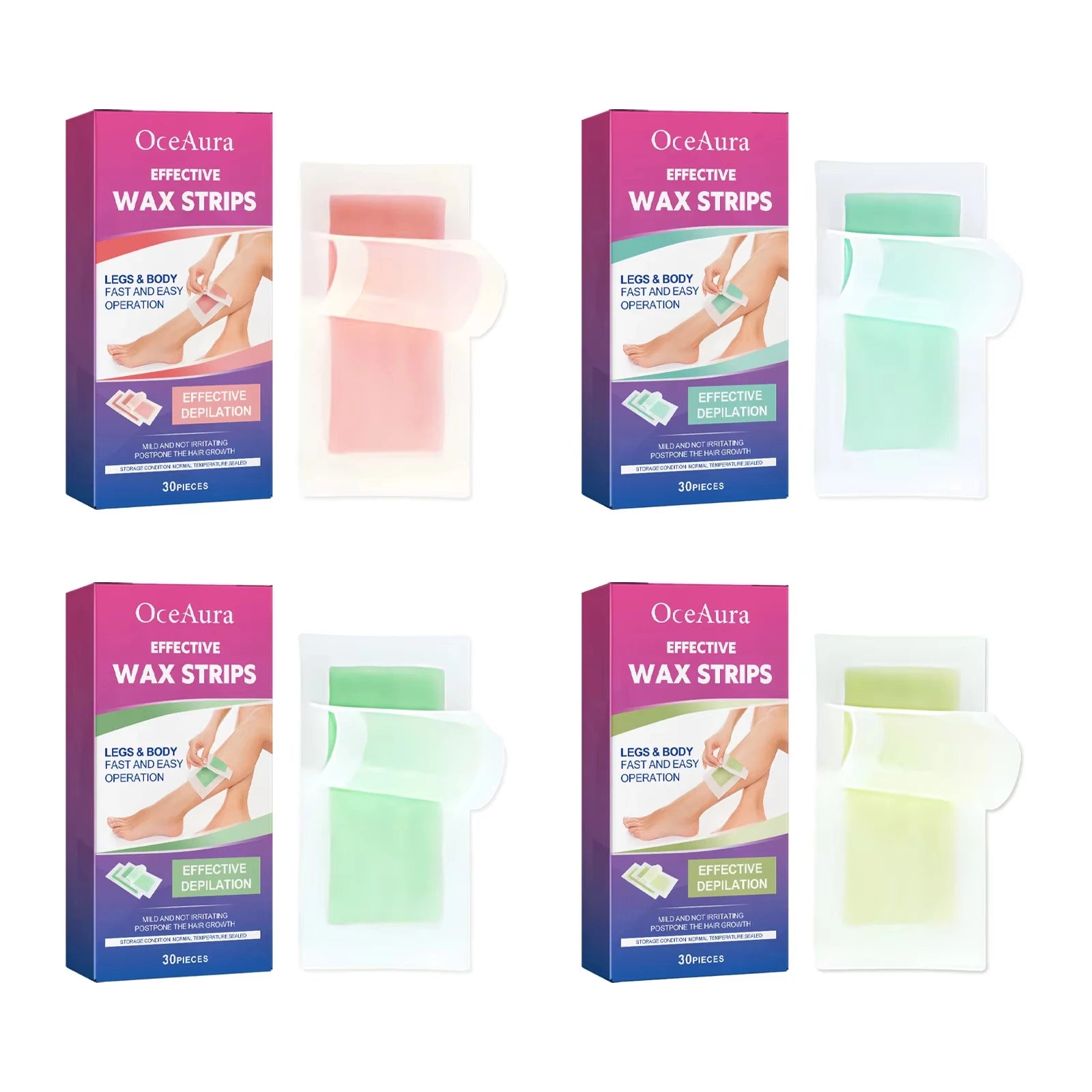 OceAura Cold Wax Strips – Body & Face Hair Removal, 30 Pcs Cold Wax Strips Zpaxo