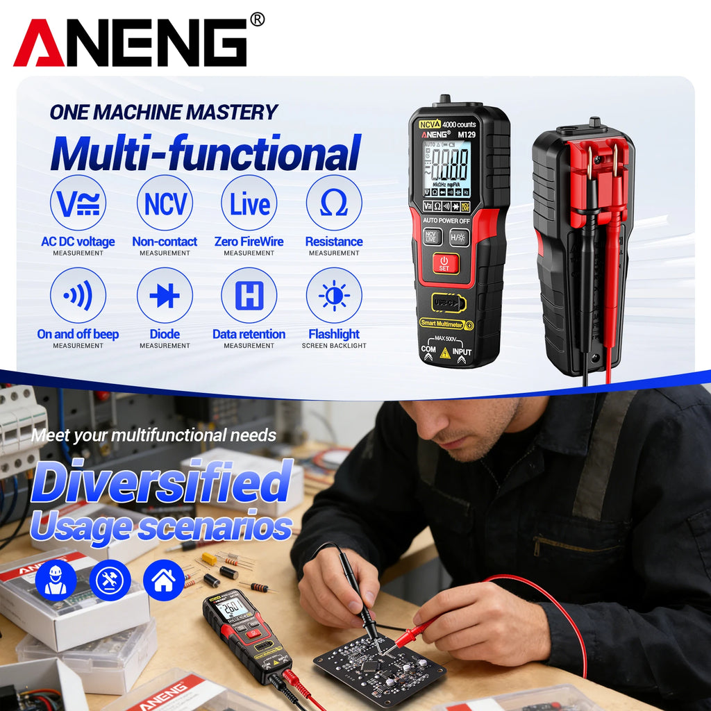 Lithium Ion Multimeter Automatic Range Anti Burn AC DC Voltage