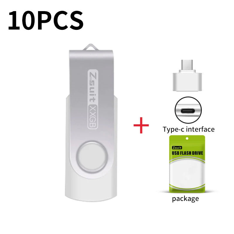 Zsuit 10Pcs/Lot USB Flash Drive 64GB 32GB 128GB High Speed Pen Drive 16GB Memory Stick Free Custom Logo Gift Metal Memory U Disk Zpaxo 128 GB Silver