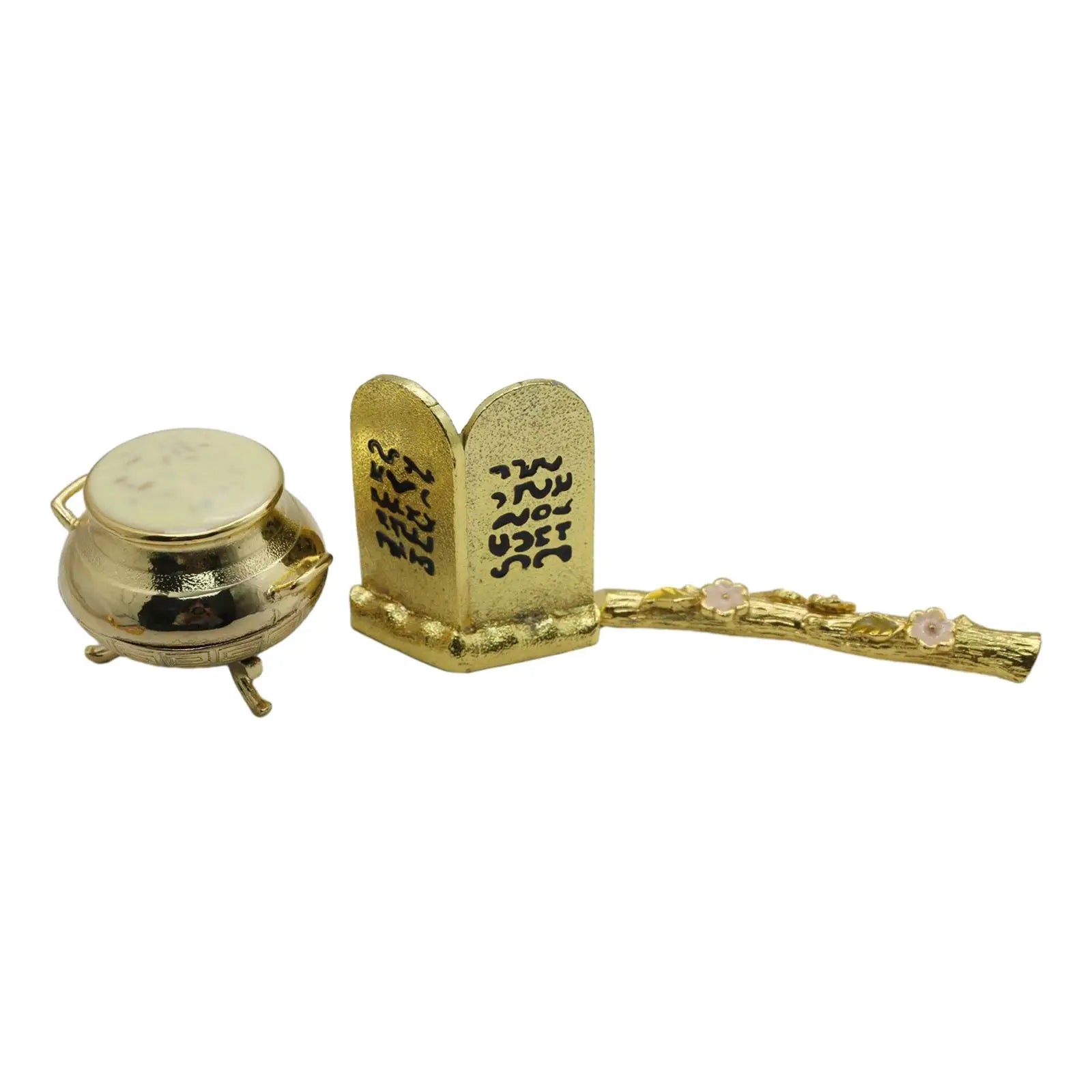 Ark of the Covenant 3-Piece Metal Set – Golden Jar & Aaron's Rod Religious Figurine Set Zpaxo 6cm 10cm