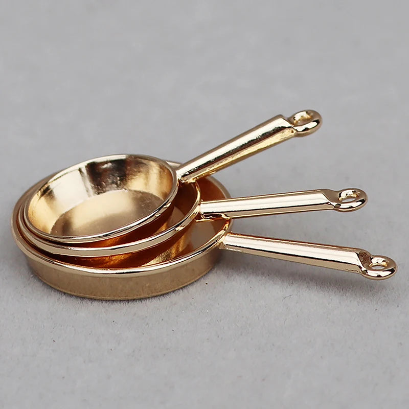 1 12 Dollhouse Miniature Frying Pan Casserole Metal Cookware Kitchen Zpaxo Gold