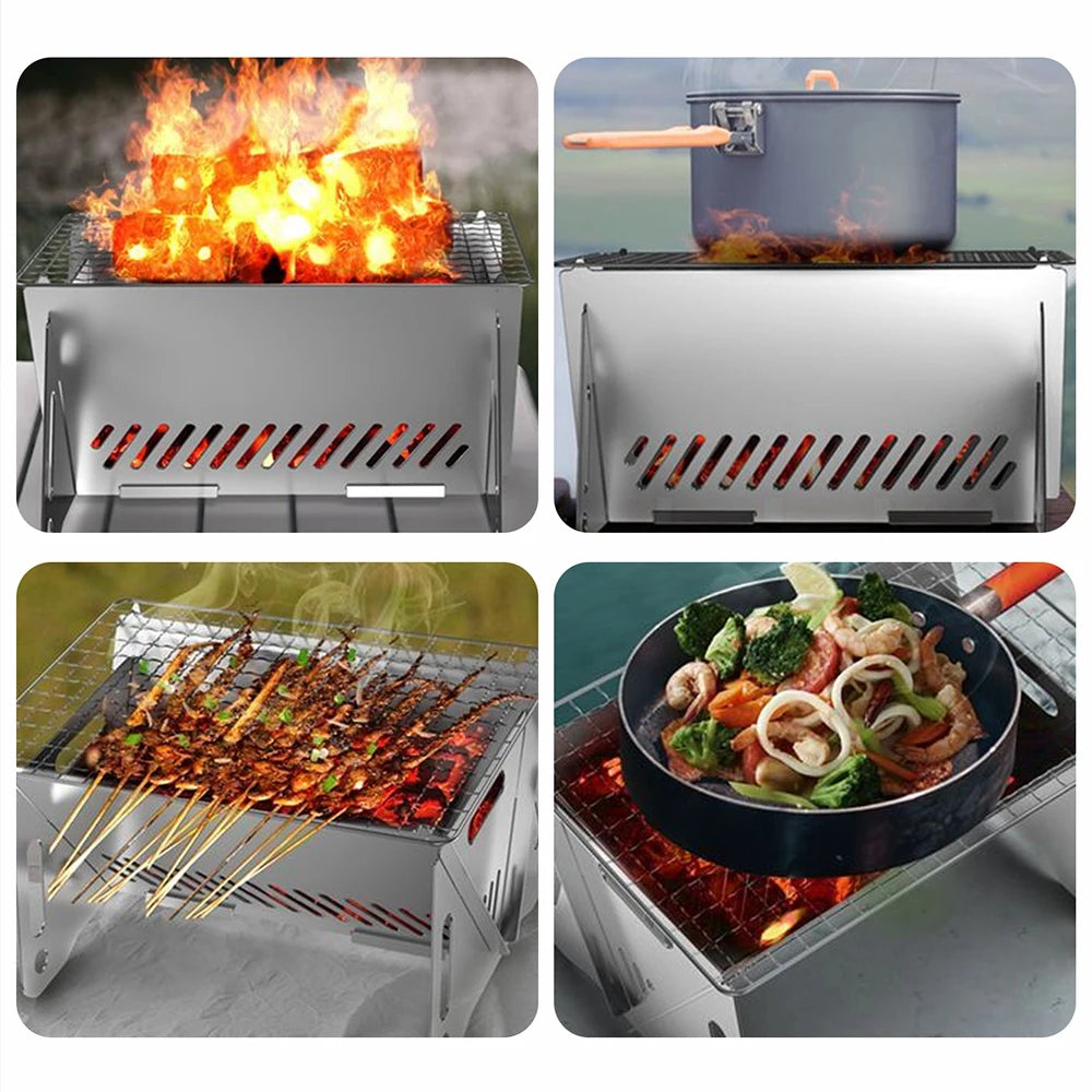 Camping Barbecue Stove with Grill-Grid Portable Folding Stainless Steel BBQ Grill for Outdoor Hiking Picnic Cooking Zpaxo