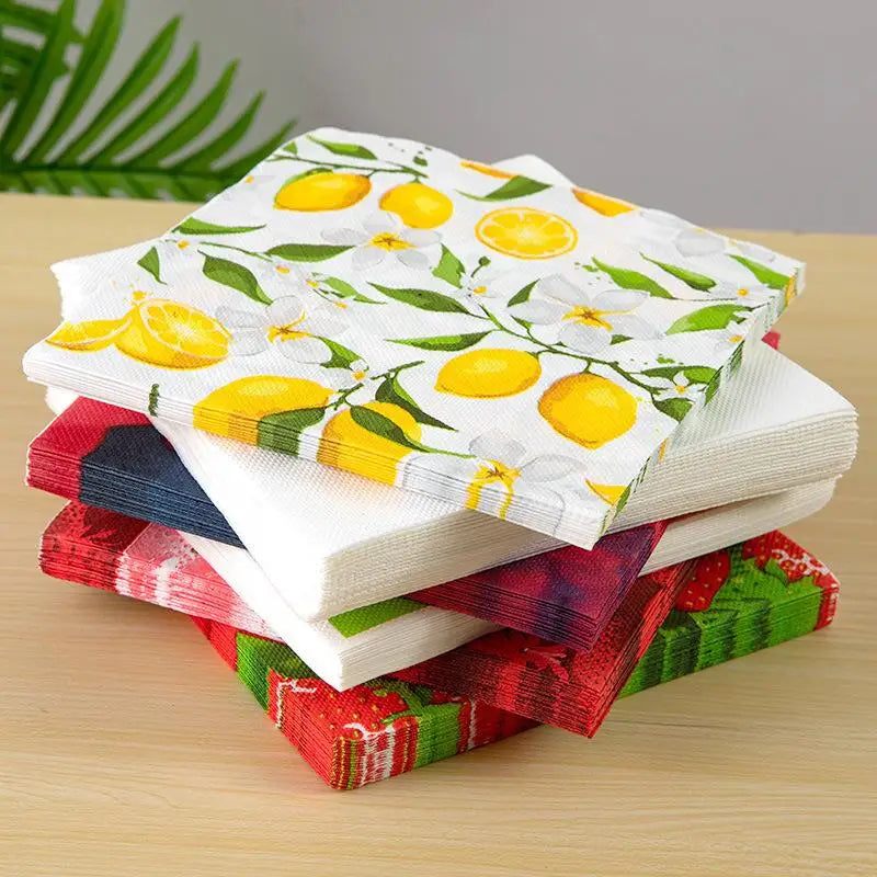 Tough Colorful Printed Napkin Paper Towel Towel Lemon Fruit Party Applicable Wine Glass Decoration Paper Placemat 20Pcs/pac Zpaxo