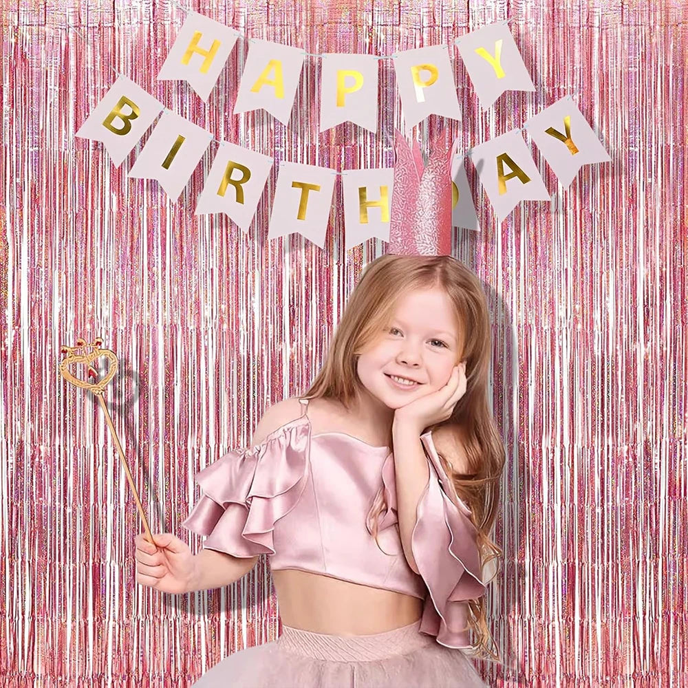 Rose Gold Foil Curtain Backdrop Metallic Tinsel Fringe Curtains