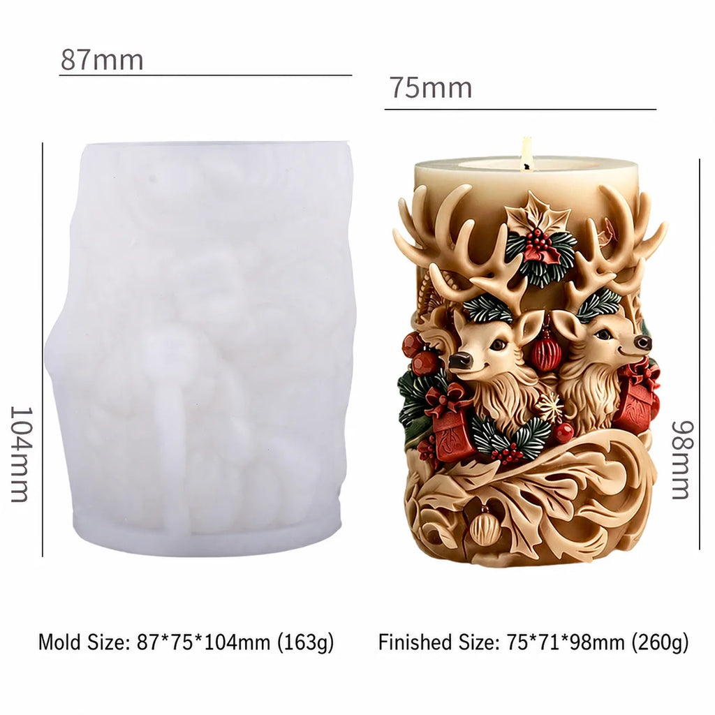 3D Double Deer Silicone Candle Mold – Christmas Cylindrical