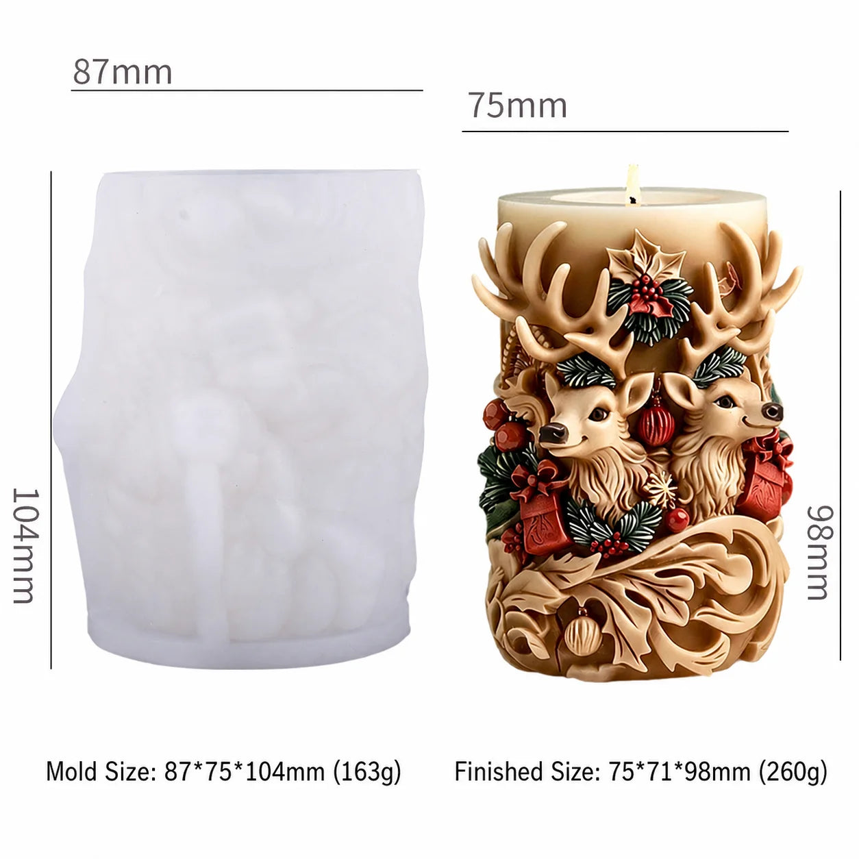 3D Double Deer Silicone Candle Mold – Christmas Cylindrical