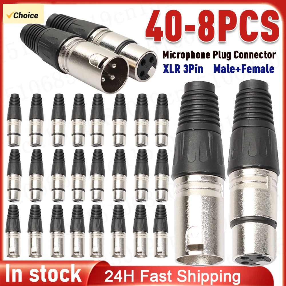 40-8pcs 3Pin XLR Audio Cable Connector Microphone Wire Connector Socket MIC Male Plug Female Jack Power Adapter Accessories Zpaxo