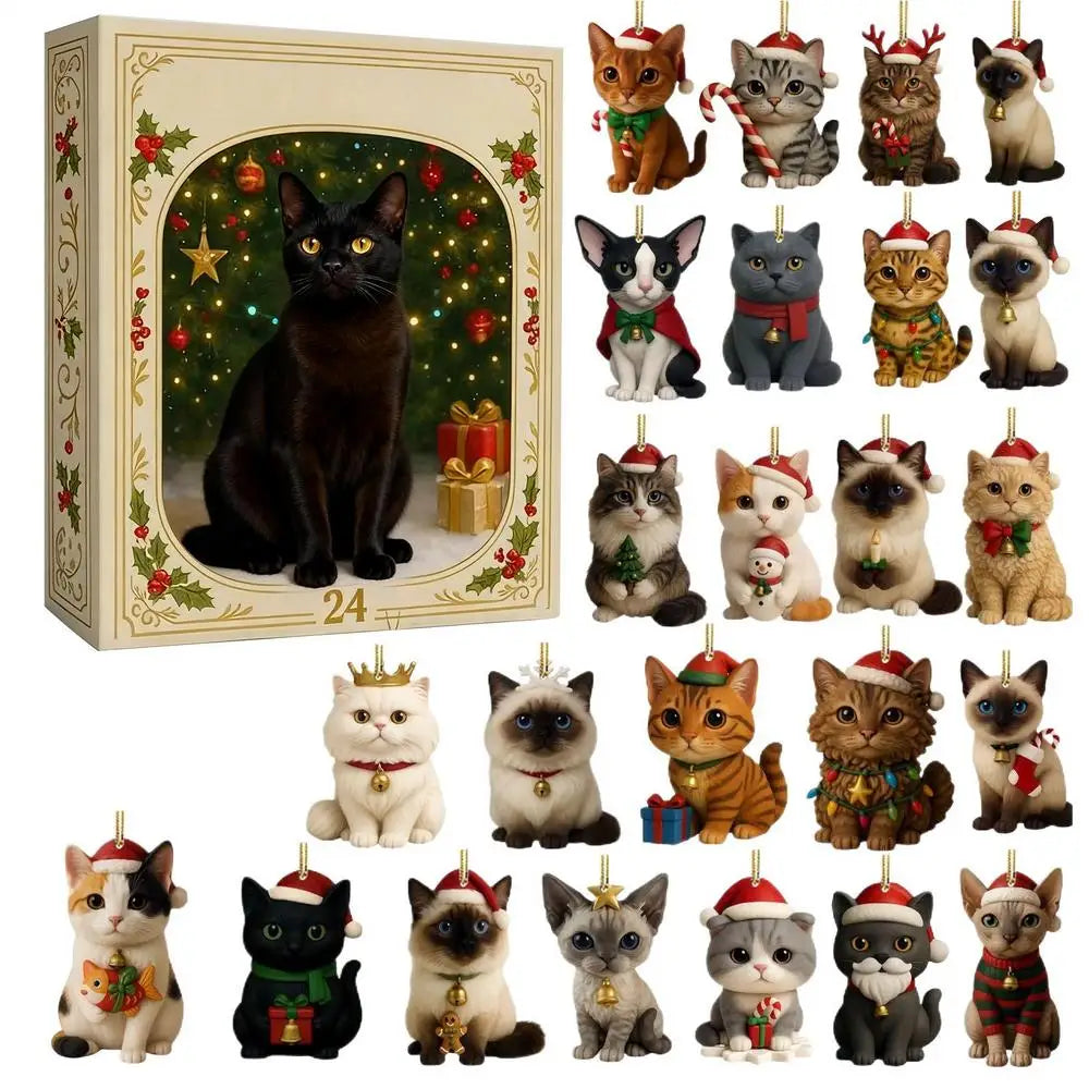 2025 Christmas Advent Calendar 24 Days Cat Pendants 2D Acrylic