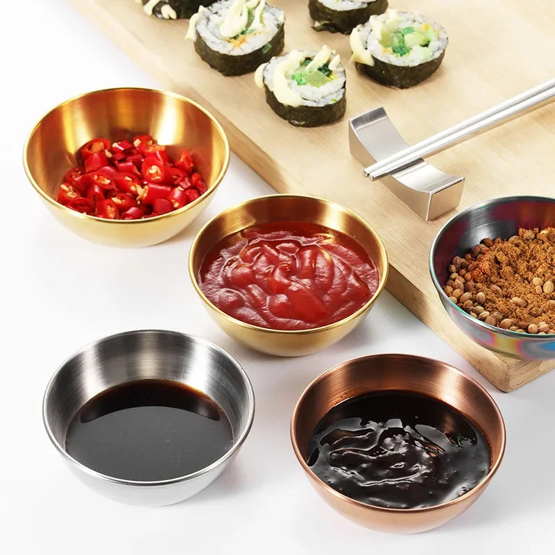 4pcs/2pcs Stainless Steel Golden Sauce Dishes Appetizer Seasoning Serving Dishes Sets Tray Spice Plates Kitchen Tableware Zpaxo