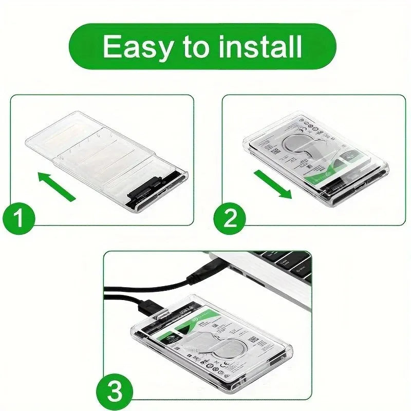 USB3.0 External HDD Case 5Gbps 2.5 Inch Transparent Hard Disk Case Hard Drive Enclosure SATA HDD SSD Storage Case for Laptop PC Zpaxo