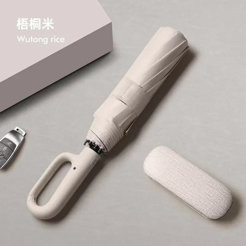 Fully Automatic Umbrella for Men And Women with Ring Buckle Design Large Rib Strong Sunshade Double Umbrella Folding Compact Zpaxo iron 8K Beige
