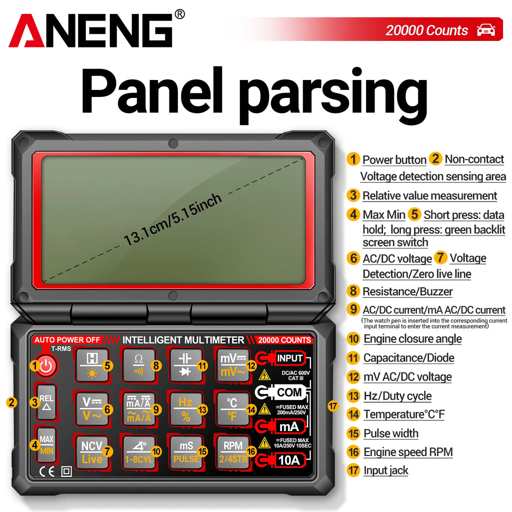 Automotive Maintenance Multimeter ANENG 623 20000 Count Speed Duty