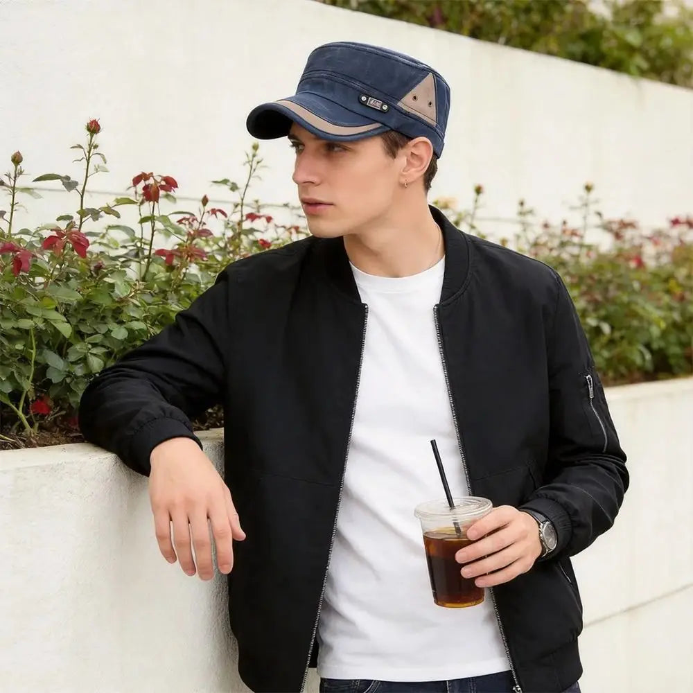 Fashion Anti-UV Fishing Hat Cotton Adjustable Sun Hat Retro Outdoor Sunscreen Flat Top Hat Men Women Zpaxo