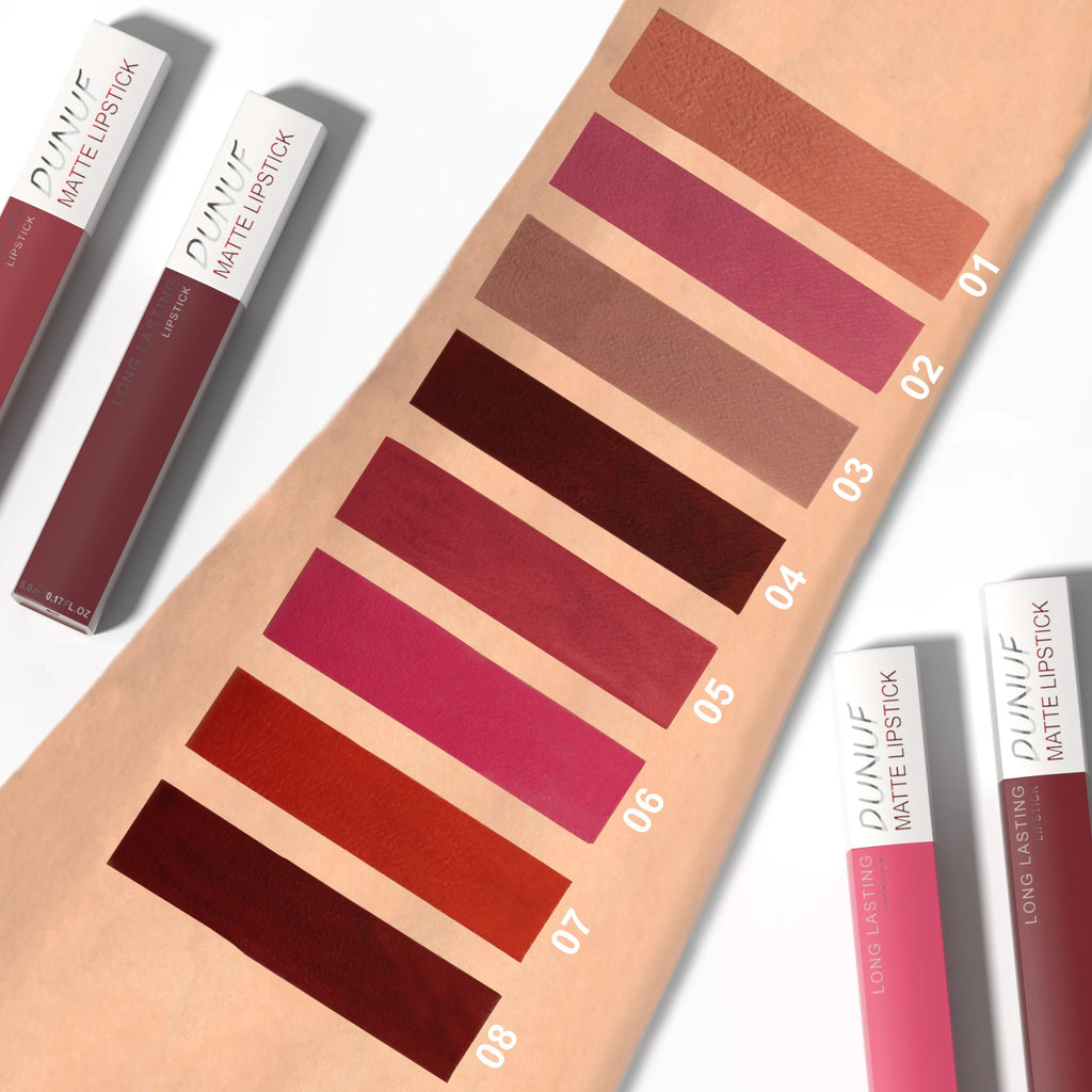 8Pcs/Set Matte Velvet Lip Gloss Long Lasting Nude Shades Non Fading Waterproof Sweatproof Lightweight Comfortable Zpaxo