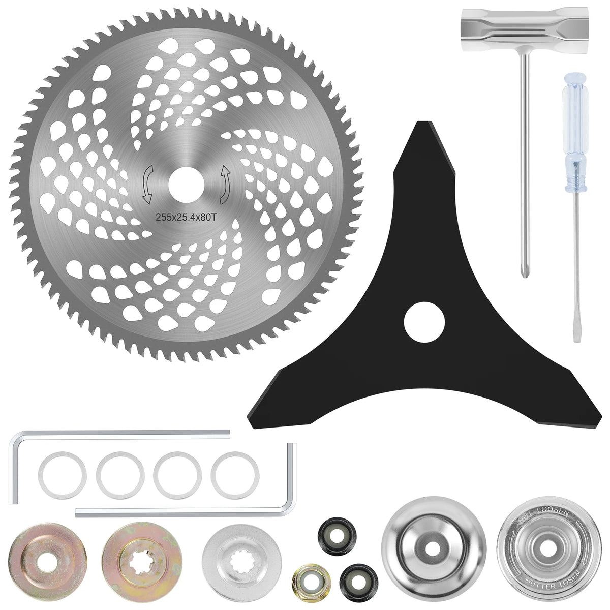10" x 3 Teeth Brush Cutter Blades with Washers Carbon Steel Weed Trimmer Blade Weed Trimmer Head Lawnmower Accessories for Mowe Zpaxo set B